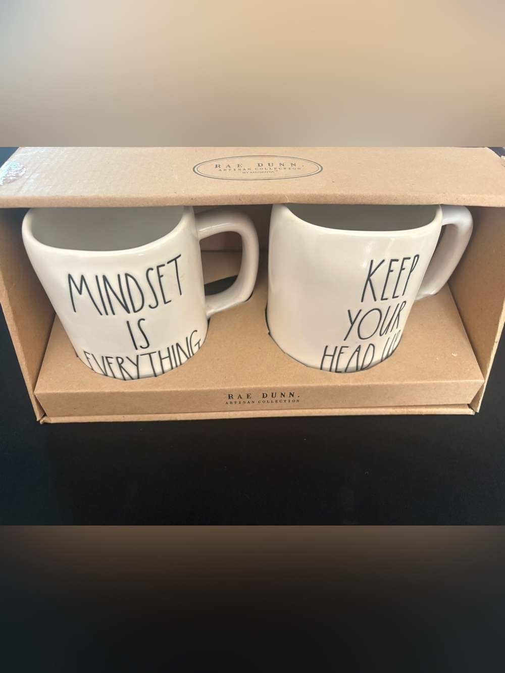 Rae Dunn White Ceramic Mug Set with Black Script